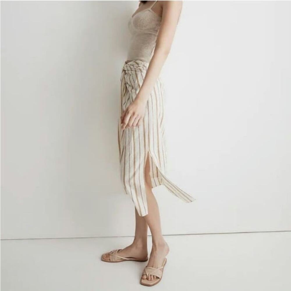 Madewell NWT Stripe Sarong Wrap Midi Skirt Twist Front Linen Cotton Size 12 - Picture 6 of 16